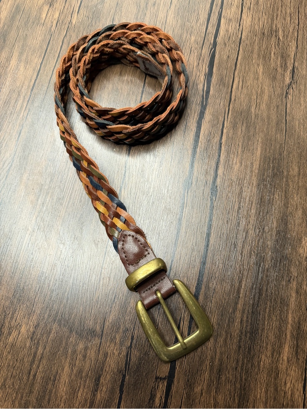 Boho Vintage women’s Braided Leather Belt - Brown navy gold green